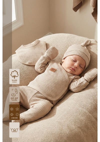 Minory Baby - %100 Pamuk 5'li Hastane Çıkışı Seti Yenidoğan 5'li Set Waffle Kumaş Battaniyesiz Kahverengi Kahverengi Minory Baby - %100 Pamuk 5'li Hastane Çıkışı Seti Yenidoğan 5'li Set Waffle Kumaş Battaniyesiz Kahverengi Kahverengi