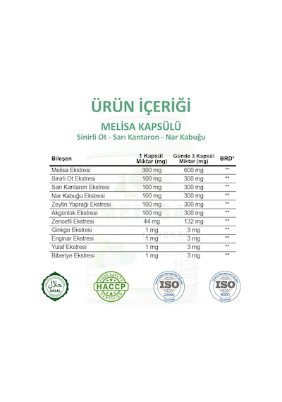 Gökçek Şifa 1000 MG Melisa (Lemon Balm Capsule) 60 Kapsül