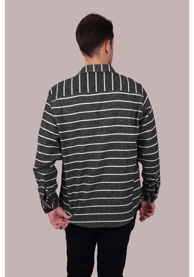 Antrasit Beyaz Çizgili Oversize Hediye Kutulu Erkek Gömlek Beyaz