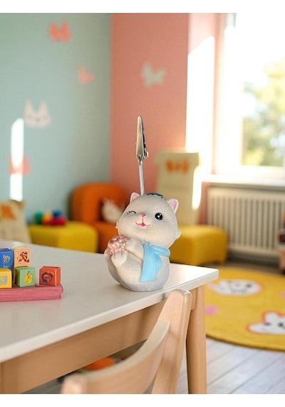 Sevimli Tombul Mavi Atkılı Kedi Fotoğraf Ve Not Tutacağı Mavi