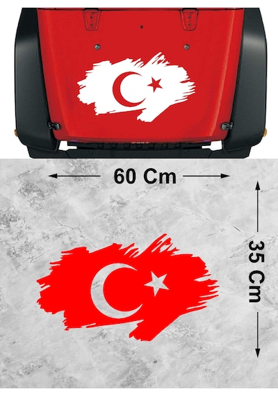 Ay Yıldız Sticker - Türk Bayrağı Sticker - Oto Araba Kaput Cam Karavan Motosiklet Araç Sticker - 00341 60x35 Cm