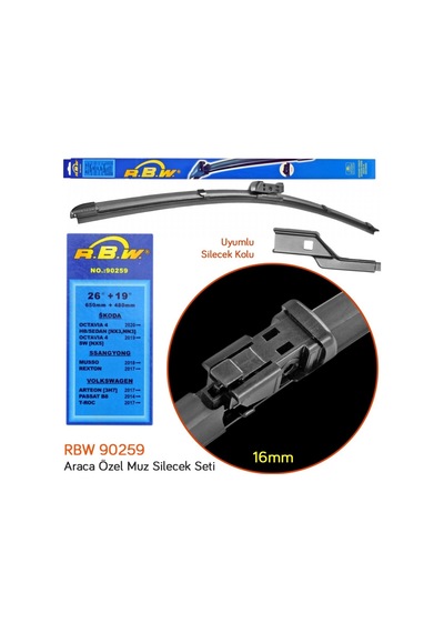 Rbw 90259 Skoda Octavia 2020+/ Arteon/ Passat B8/ T-roc 26+19 İnç / 650+480 Mm Muz Silecek Seti
