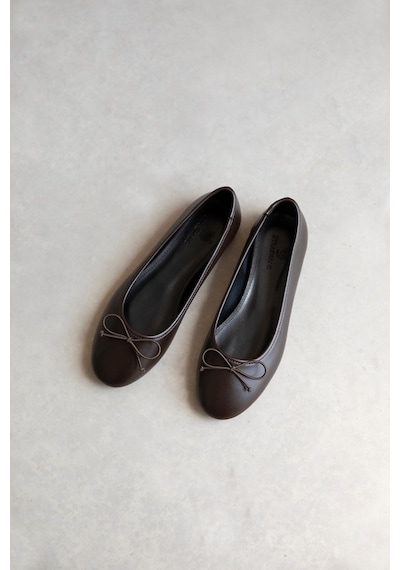 Wolk Shoes Lily Kadın Fiyonk Detay Deri Babet Kahverengi