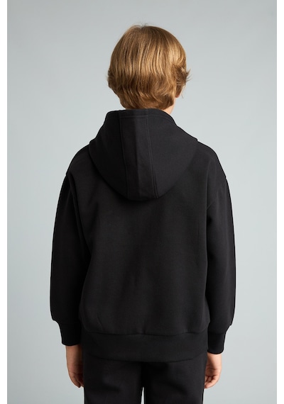 Defacto Baskılı Kapüşonlu Fermuarlı Cepli Sweatshirt Hırka Erkek Çocuk H9681a826wnbk81 Siyah-bk81
