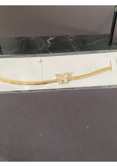 Beyaz Sedefli Kelebekli Çelik Bileklik