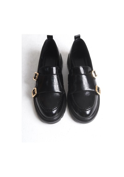 Sermoda Loafer Kadın Ayakkabı - Makosen Tokalı Casual Günlük Kadın Ayakkabı Siyah Rugan