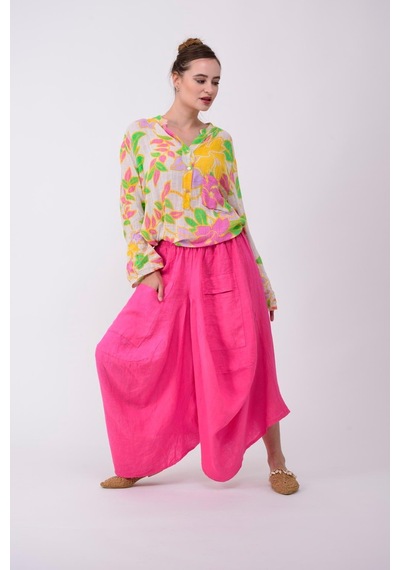 Bohem Stil İtalyan Cepli Keten Şalvar Pantolon 36-48 Beden Arası -8746 Pembe