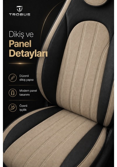 Fiat Albea 2002-2012 Bel Destekli Tay Tüyü Koltuk Kılıfı Tokyo Serisi Bej Siyah