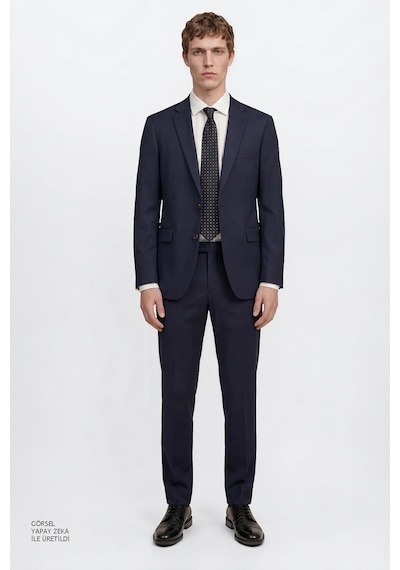 AC&Co / Altınyıldız Classics Erkek Slim Fit Dar Kesim Mono Yaka Takım Elbise Lacivert