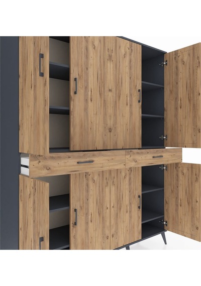 Hyperion Gardrop 10 Raflı 2 Çekmeceli 8 Kapaklı 176x44x221 Antrasit-çam Çam Hyperion Gardrop 10 Raflı 2 Çekmeceli 8 Kapaklı 176x44x221 Antrasit-çam Çam