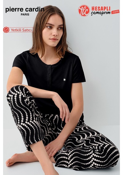 Pierre Cardin Premium Kadın Büyük Beden Modal Pamuklu Rahat Kalıp Kısa Kollu Pijama Takım Siyah Pierre Cardin Premium Kadın Büyük Beden Modal Pamuklu Rahat Kalıp Kısa Kollu Pijama Takım Siyah