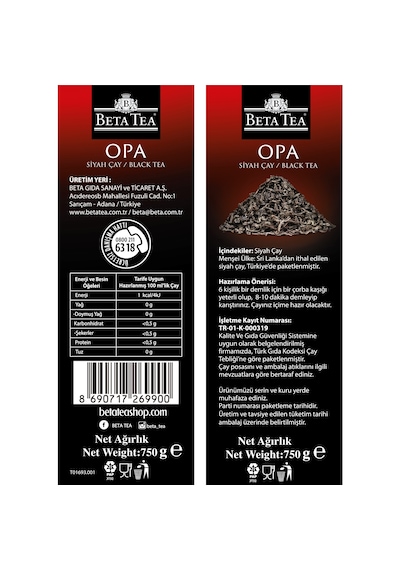 Beta Tea Opa Seylan Siyah Dökme Çay 500 G