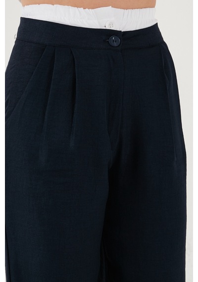 Lela Relaxed Fit Yüksek Bel Bol Paça Bayan Pantolon 673P1012 Lacivert