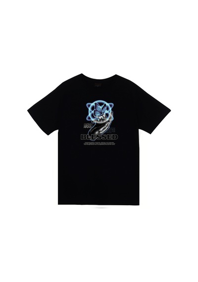 Gül Baskılı Unisex %100 Pamuk Siyah T-shirt SIYAH