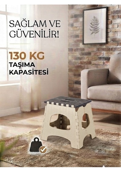 Küçük Sağlam Dayanıklı Kullanışlı Şık Katlanır Tabure Ma084 Bej 1 Adet