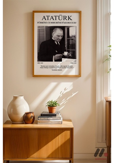 Atatürk Portre Posteri, Ahşap Çerçeveli Duvar Tablosu - Sevdiklerinize Özel Hediye