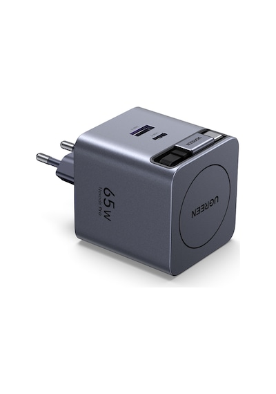 Ugreen 65w Makaralı Dahili Kablolu Gan Hızlı Şarj Cihazı, 2xusb-c, 1xusb-a, Gri, 65825