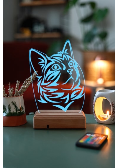 Özel Tasarım Sevimli Kedi 3D Led Lamba