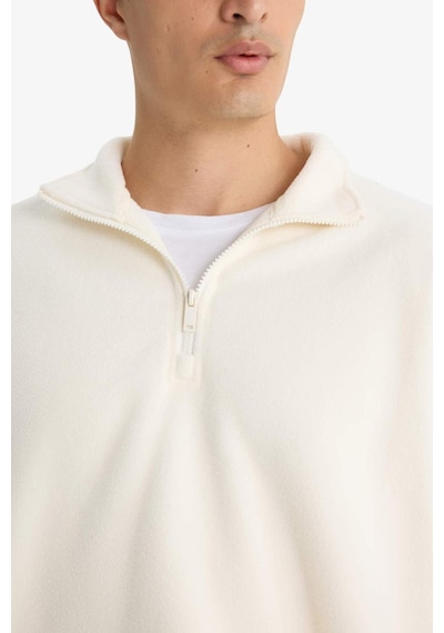 Defacto Relax Fit Yarım Fermuarlı Polar Sweatshirt F0448ax25auer140 Ekru-er140