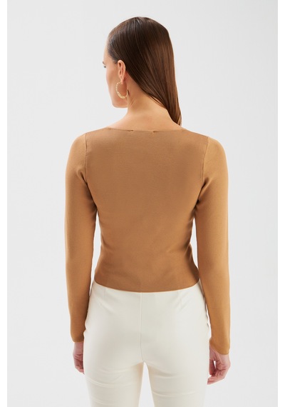 Sateen V Yaka Triko Crop - Vizon-131508 Vizon