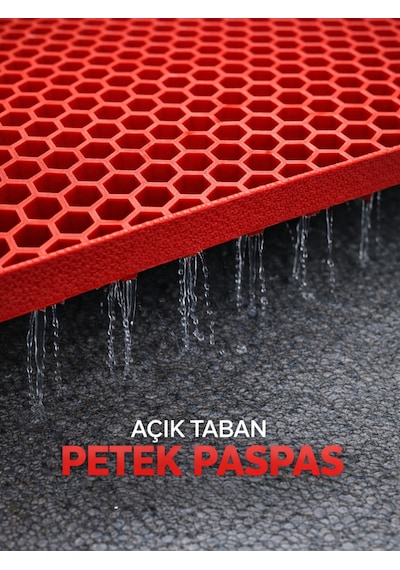 Beylini Petek Pvc Paspas Islak Zeminde Kaydırmaz İç Dış Mekan Banyo Duş Lavabo Havuz Kenar Halısı Bal Desen Kırmızı 90x400