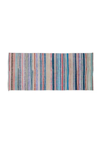El Dokuması Vintage Yün-pamuk Çizgili Çaput Halı 32365 135 X 305 Cm Çok Renkli