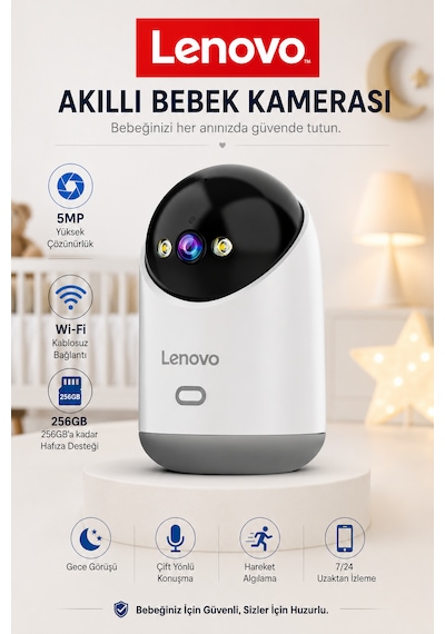 Lenovo 5mp Wifi Bebek Evcil Hayvan Yaşlı Bakım Kamerası Gece Görüşlü Bebek Kamerası