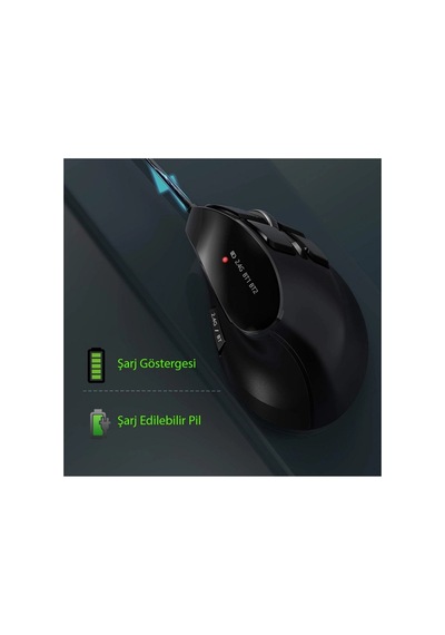 Dikey Ergonomik Şarj Edilebilir Sessiz Mouse Bluetooth+2.4g Kablosuz