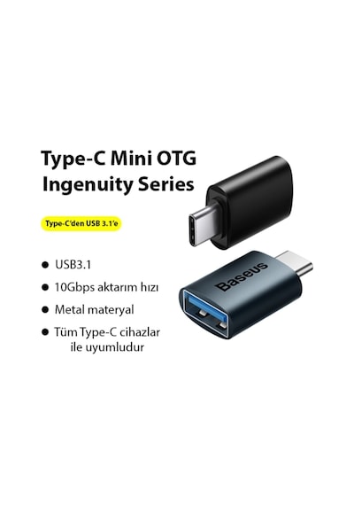 Baseus Type-c To Usb 3.1 Dönüştürücü Adaptör Mini Otg Ingenuity Series Siyah