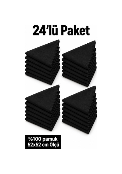 Herşeynota 24 Lü Siyah Düz Fular Seti %100 Pamuk 52x52 Cm Günlük Kullanım Etkinlik Aksesuarı Çok Renkli