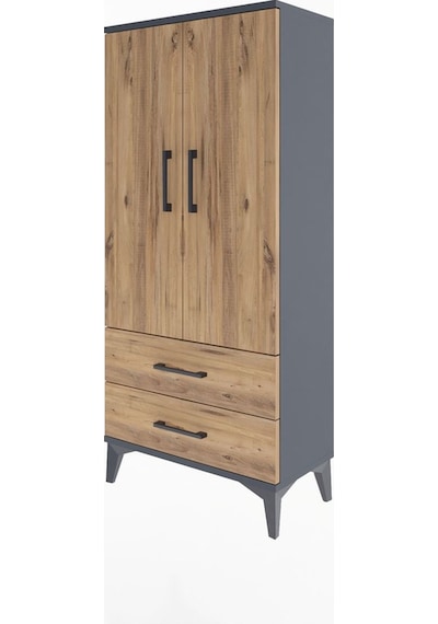 Arges Dolap 3 Raflı 2 Çekmeceli 2 Kapaklı 60x30x134 Antrasit-çam Antrasit