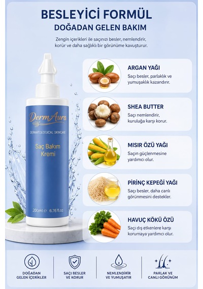Dermaura Onarıcı Saç Bakım Kremi Yumuşatıcı & Kolay Tarama Etkili 200 Ml