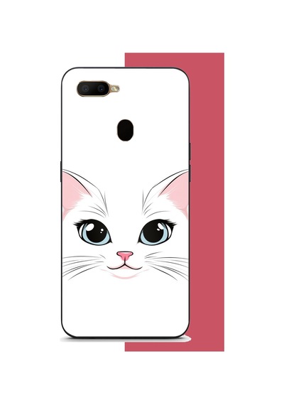 Oppo A5s-ax7-a12 Uyumlu Kedi Yüzü Baskılı Silikon Kılıf Renkli