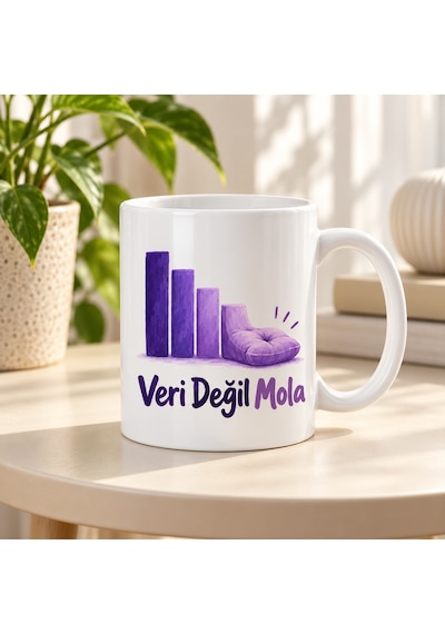 Bezos Veri Değil Mola Tasarımlı Porselen Kupa - Model 582 Hb006