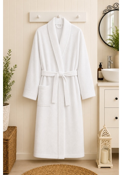 Tokyo Waffle Kimono Bornoz Unisex Spa Ve Otel Bornozu, Pamuklu, Cepli, Yumuşak Dokulu Beyaz
