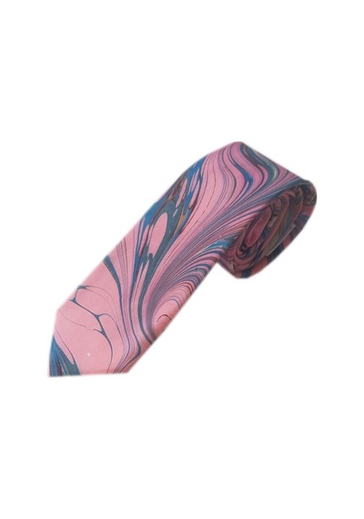 Elifebru Exclusive Handicrafts Ebru Sanatı El Yapımı Pembe Kahve Mavi Beyaz İpek Kravat Ikr 146 Çok Renkli