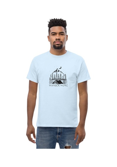 Wildstyle Wander More Gezgin Dağ Kamp Çadır Doğa Baskılı Unisex Pamuklu Tişört Bebek Mavisi