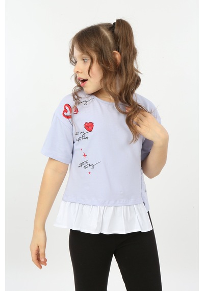 Toontoy Kids Toontoy Kız Çocuk Cool And Fancy Yazılı Kalp Baskılı Tişört Mavi