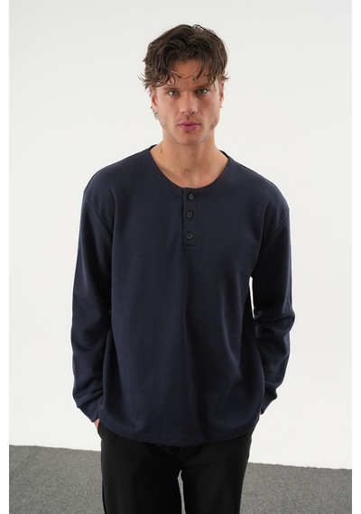 Redline Taren Oversize Erkek Kışlık Düğmeli Sweatshirt Lacivert
