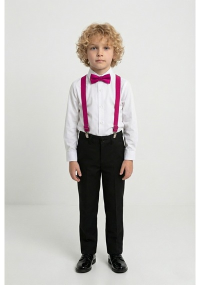 Mnk Baby & Kids Beyaz Gömlekli Erkek Çocuk Takım M00787 Fuşya