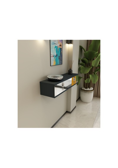 Skyn 90 Cm Kapaklı Raflı Duvara Monte Dresuar Makyaj Masası Antrasit-gümüş Antrasit - Gümüş Skyn 90 Cm Kapaklı Raflı Duvara Monte Dresuar Makyaj Masası Antrasit-gümüş Antrasit - Gümüş