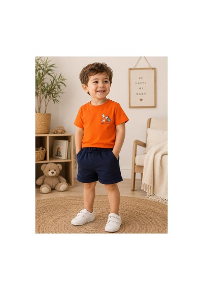H&c Coolboy H&c %100 Pamuk Çocuk Baskılı 2'li Tişört Şort Takım 1-6 Yaş turuncu