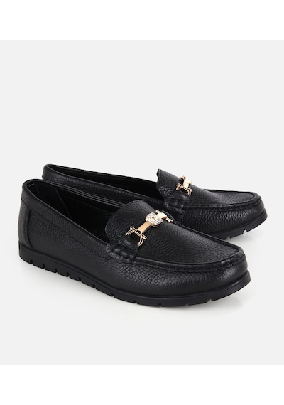 Hotiç Kadın Deri Siyah Gold Toka Detaylı Comfort Günlük Loafer 01ayh328770a100 01ayh328770a100