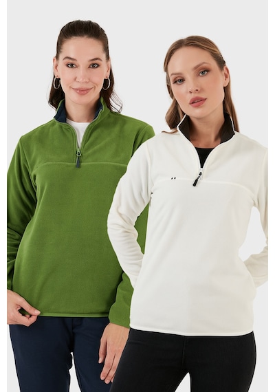 Lela Slim Fit Yumuşak Dokulu Anti-Pilling Tüylenme Yapmayan 2'Li Paket Bayan Polar 5907000S2 Fıstık Yeşil-Ekru