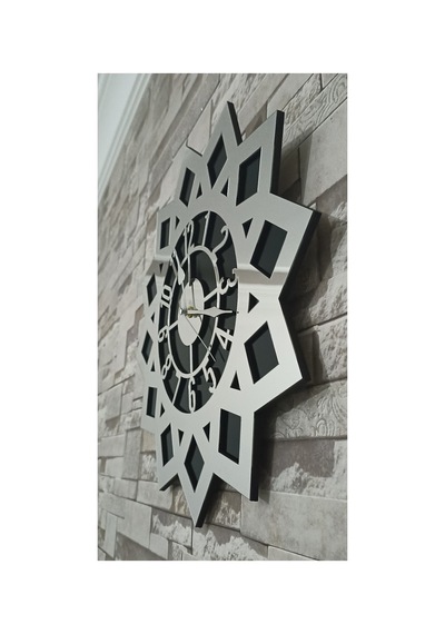 Ahenk Mdf Üzeri Gümüş Aynalı Pleksi Duvar Saati 40x40 Siyah-gümüş