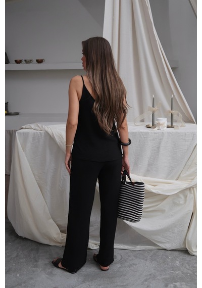 Paw Garage Kadın Shay Siyah Ayrobin Ip Askılı Bluz Bol Paça Pantolon Takım, Yaz Yeni Sezon Paw Garage Kadın Shay Siyah Ayrobin Ip Askılı Bluz Bol Paça Pantolon Takım, Yaz Yeni Sezon