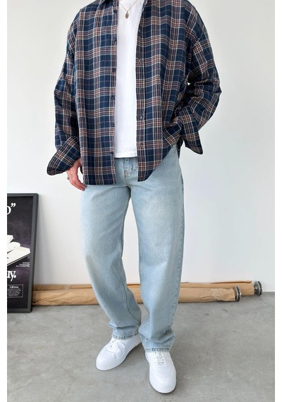 Eskitme Buz Mavi Basic Baggy Fit Pantolon Mavi