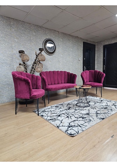 Siyah Boyalı Tel Ayak Papatya Çay Seti Koltuk Takımı , Balkon, S 001