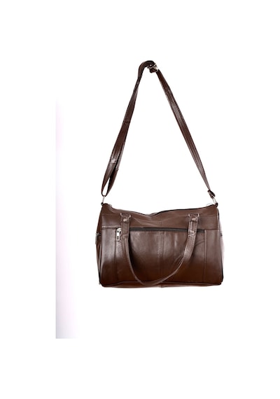 Unisex Hakiki Deri Kahverengi Silindir Model El Ve Omuz Çantası Kahverengi