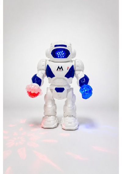 Oyuncak Işıklı Sesli Hareketli Robot Oyuncak 23 Cm Led Efektli Pilli Robot Beyaz